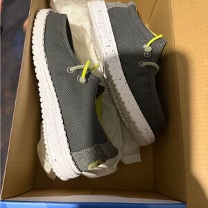 Hey Dude Smoke Gray Slip-Ons with Neon Yellow